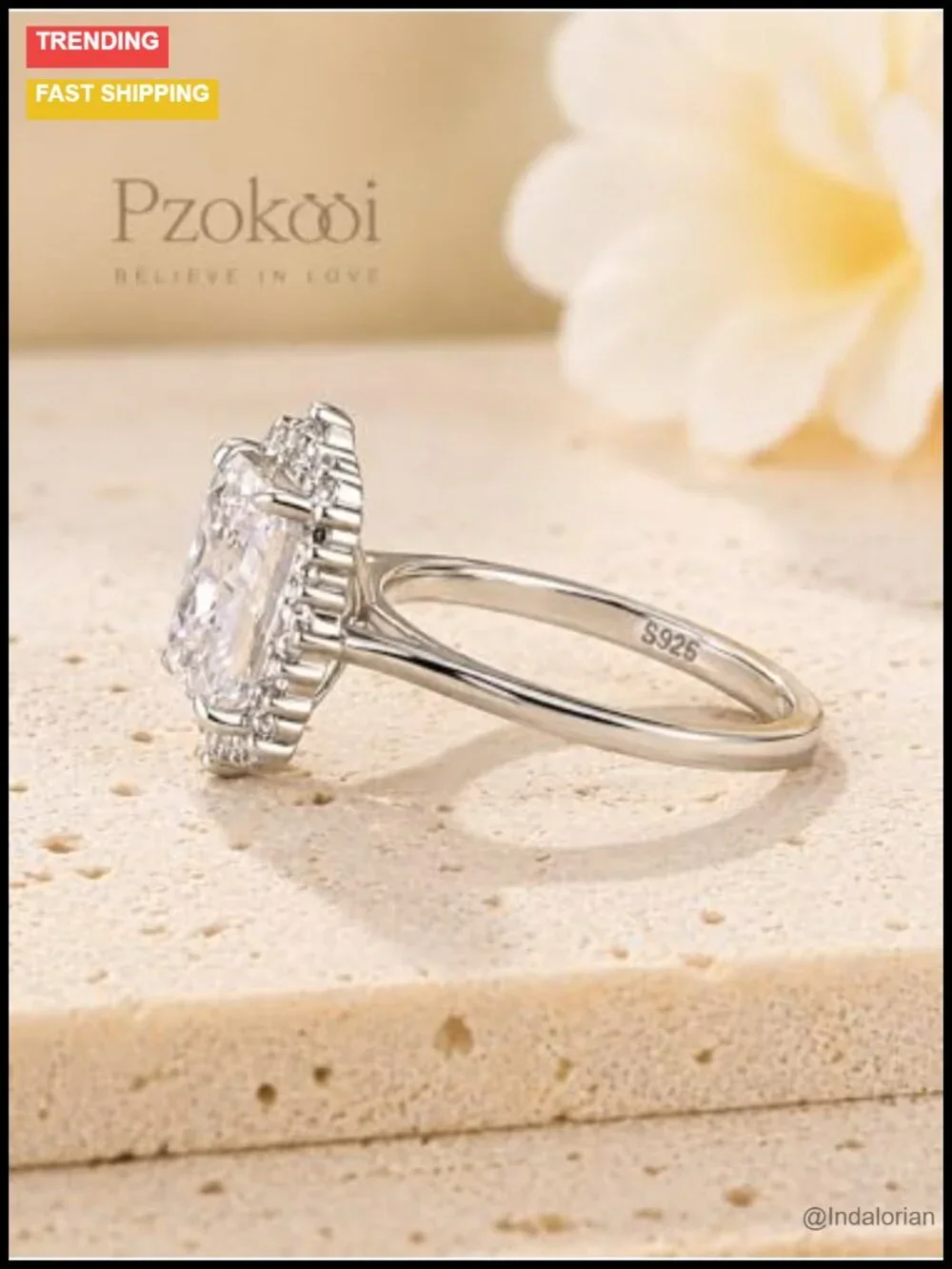 Radiant Cut Halo Engagement Ring Sterling Silver Wedding Promise
